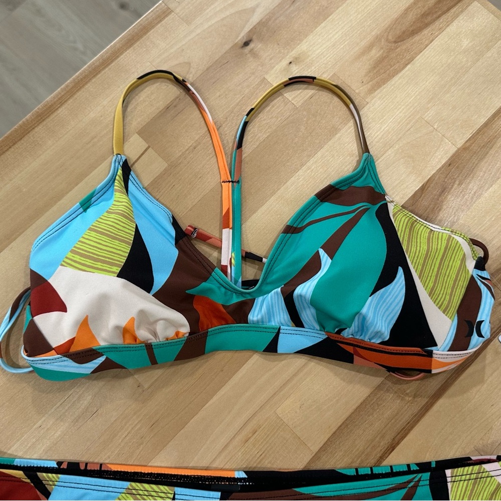 New! Hurley Multicolor Tropical Beach Leaf Print Bikini Size Large - Picture 4 of 14
